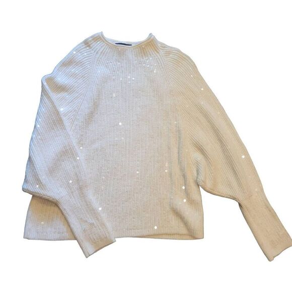 Express Batwing Sequin Sweater Women's XS Ivory Sparkle Holiday Party - Picture 3 of 5